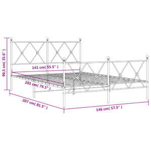 vidaXL Sängram med huvudgavel och fotgavel vit metall 140x200 cm - Bild 8