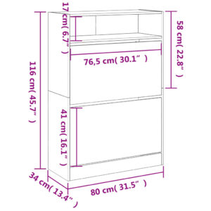 vidaXL Skoskåp med 2 flip-lådor betonggrå 80x34x116 cm - Bild 10