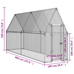 vidaXL Hönsbur silver 400x100x190 cm galvaniserat stål - Bild 10