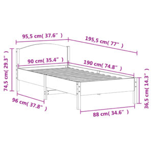 vidaXL Sängram med huvudgavel 90x190 cm massiv furu - Bild 9