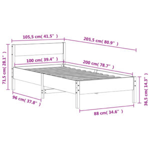 vidaXL Sängram med huvudgavel vit 100x200 cm massiv furu - Bild 9