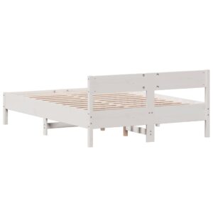 vidaXL Sängram med huvudgavel vit 135x190 cm massiv furu - Bild 6