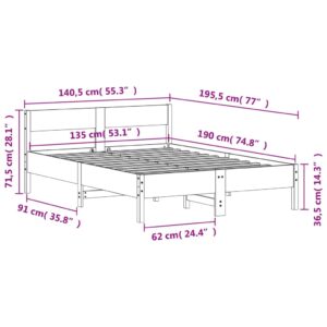 vidaXL Sängram med huvudgavel vit 135x190 cm massiv furu - Bild 9