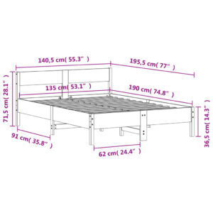 vidaXL Sängram med huvudgavel vaxbrun 135x190 cm massiv furu - Bild 9