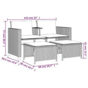 vidaXL Trädgårdssoffa 2-sits med bord och pallar grå konstrotting - Bild 11