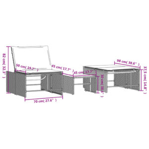 vidaXL Solsängar 2 st med bord beige konstrotting - Bild 12