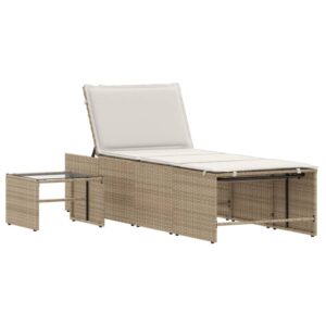 vidaXL Solsängar 2 st med bord beige konstrotting - Bild 5