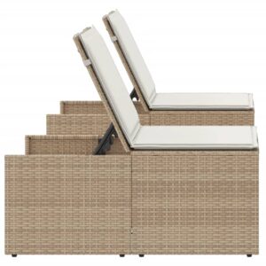 vidaXL Solsängar 2 st med bord beige konstrotting - Bild 7