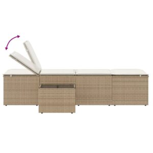 vidaXL Solsängar 2 st med bord beige konstrotting - Bild 9