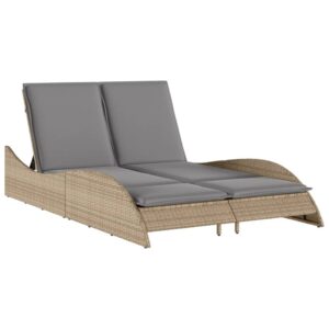 vidaXL Solsäng med dyna beige 114x205x73 cm konstrotting - Bild 2