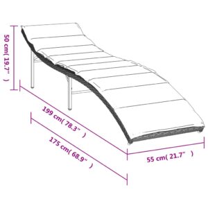 vidaXL Solsäng med dyna ljusgrå 55x199x50 cm konstrotting - Bild 10