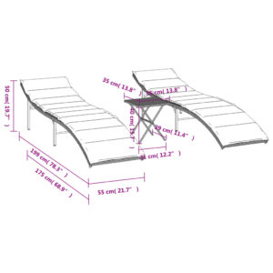 vidaXL Solsängar 2 st med bord brun konstrotting - Bild 11