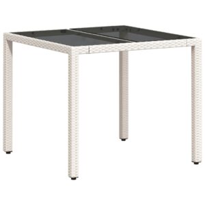 vidaXL Trädgårdsbord med glasskiva vit 90x90x75 cm konstrotting - Bild 2