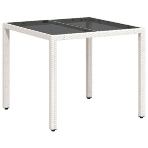 vidaXL Trädgårdsbord med glasskiva vit 90x90x75 cm konstrotting - Bild 7