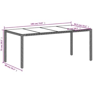 vidaXL Trädgårdsbord med glasskiva ljusgrå 190x90x75 cm konstrotting - Bild 11