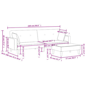 vidaXL Bäddsoffa 2-sits med fotpall mörkgrå tyg - Bild 11