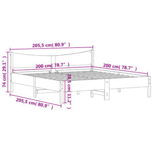 vidaXL Sängram med huvudgavel 200x200 cm massiv furu - Bild 9