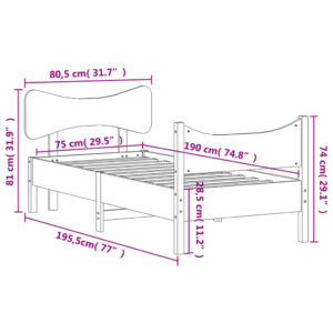 vidaXL Sängram med huvudgavel vaxbrun 75x190 cm massiv furu - Bild 9