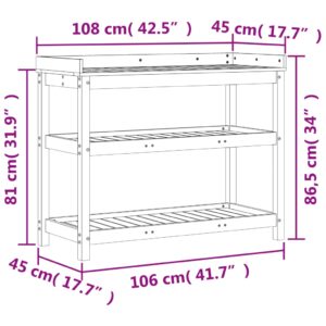 vidaXL Växtbord med hylla 108x45x86,5 cm massiv furu - Bild 10