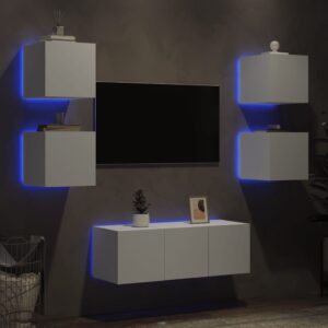 vidaXL Tv-bänk 6 delar LED vit konstruerat trä - Bild 4