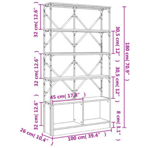 vidaXL Bokhylla sonoma-ek 100x26x180 cm konstruerat trä och metall - Bild 10