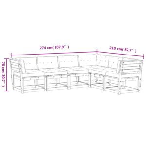 vidaXL Soffgrupp för trädgården med dynor 6 delar massiv furu - Bild 8