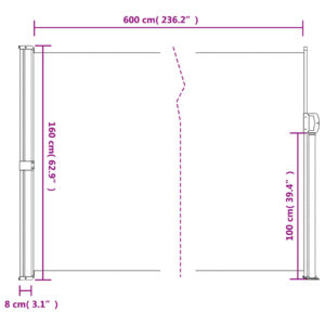 vidaXL Infällbar sidomarkis gräddvit 160x600 cm - Bild 10