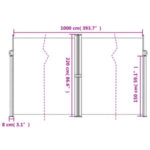 vidaXL Infällbar sidomarkis gräddvit 220x1000 cm - Bild 10