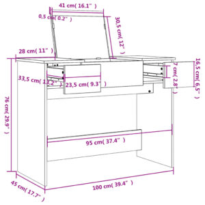 vidaXL Sminkbord med spegel rökfärgad ek 100x45x76 cm - Bild 10