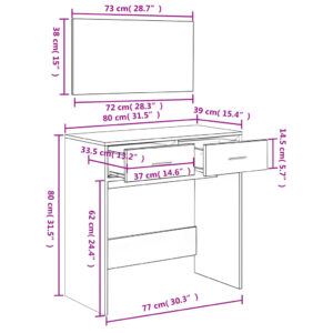 vidaXL Sminkbord med spegel svart 80x39x80 cm - Bild 10