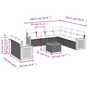 vidaXL Loungegrupp 10 delar med svarta dynor konstrotting - Bild 8