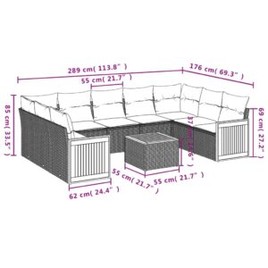 vidaXL Loungegrupp 10 delar med svarta dynor konstrotting - Bild 8