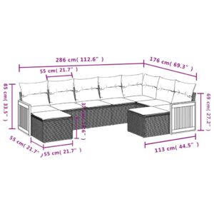 vidaXL Soffgrupp för trädgården med dynor 9 delar beige konstrotting - Bild 8