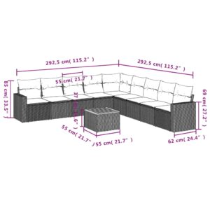 vidaXL Loungegrupp 10 delar med svarta dynor konstrotting - Bild 3