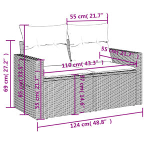 vidaXL Loungegrupp 10 delar med svarta dynor konstrotting - Bild 12