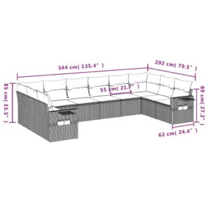 vidaXL Loungegrupp 10 delar med svarta dynor konstrotting - Bild 7