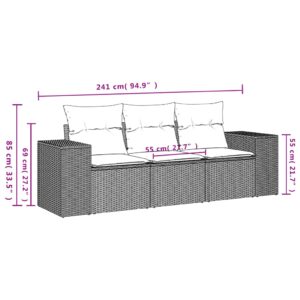 vidaXL Soffgrupp för trädgården 3 delar med dynor beige konstrotting - Bild 6