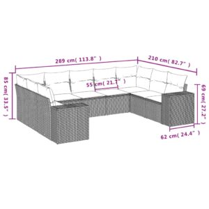 vidaXL Soffgrupp för trädgården med dynor 9 delar beige konstrotting - Bild 7