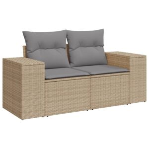 vidaXL Soffgrupp för trädgården med dynor 9 delar beige konstrotting - Bild 3