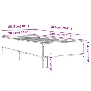 vidaXL Sängram grå sonoma 100x200 cm konstruerat trä och metall - Bild 9