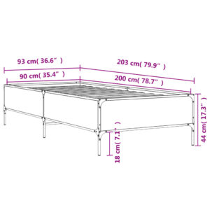 vidaXL Sängram brun ek 90x200 cm konstruerat trä och metall - Bild 9