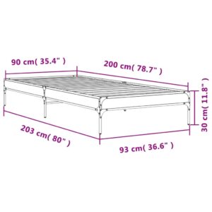 vidaXL Sängram rökfärgad ek 90x200 cm konstruerat trä och metall - Bild 9