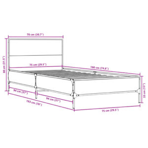 VidaXL Sängram svart 75x190 cm konstruerat trä och metall - Bild 9