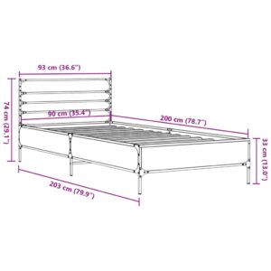 vidaXL Sängram sonoma-ek 90x200 cm konstruerat trä och metall - Bild 9