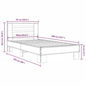 vidaXL Sängram sonoma-ek 90x200 cm konstruerat trä och metall - Bild 9