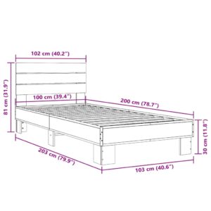 vidaXL Sängram grå sonoma 100x200 cm konstruerat trä och metall - Bild 9