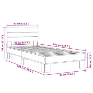 vidaXL Sängram svart 90x200 cm konstruerat trä och metall - Bild 9