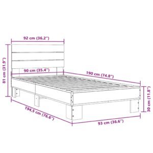 vidaXL Sängram rökfärgad ek 90x190 cm konstruerat trä och metall - Bild 9