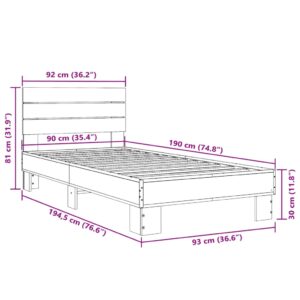 vidaXL Sängram brun ek 90x190 cm konstruerat trä och metall - Bild 9