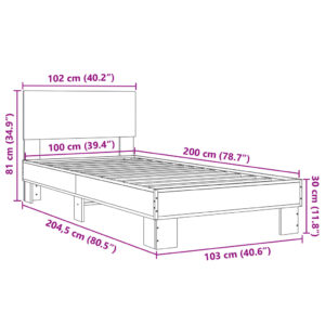 vidaXL Sängram brun ek 100x200 cm konstruerat trä och metall - Bild 9